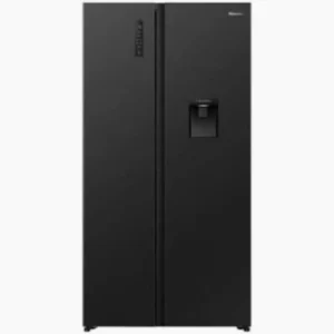Hisense 541L Side-by-Side Refrigerator with Water Dispenser, Black Glass Finish & Inverter Technology – REF558DR-BG